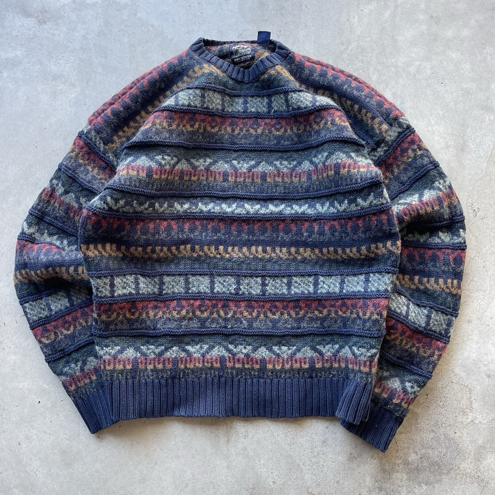 Vintage Britches Cotton Wool Textured Fisherman Knit Sweater Coastal Grunge L